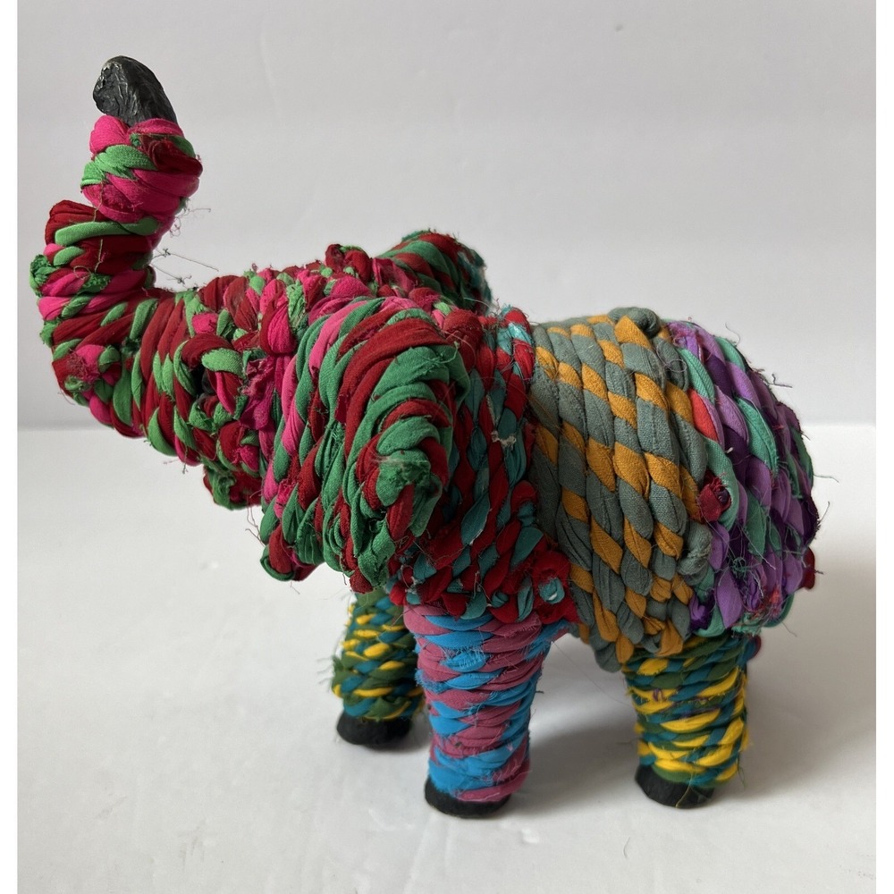 VTG Chini Colorful Twisted Rope Fabric Boho Elephant - Vintage - Picture 2 of 9